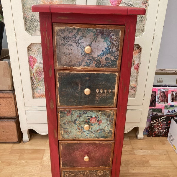 Red Chest of Drawers - Bohemian / Ethnic / Asian Style