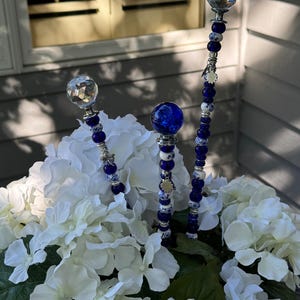 Jeweled Garden/Plant Fairy Stakes; Blue Beaded Stakes