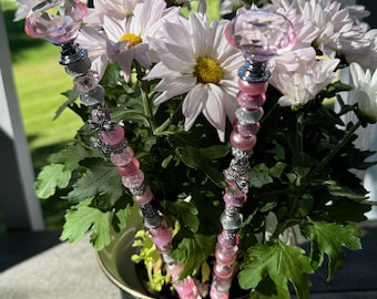 Juwelenbesetzte Garten- / Pflanzenfee-Einsätze; Set aus Zwei Rosa Perlen Einsätzen