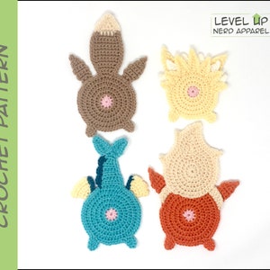 Pokébutt coasters, Eeveelution set, CROCHET PATTERN Instant Download image 1