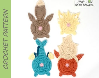 Pokébutt coasters, Eeveelution set, CROCHET PATTERN || Instant Download