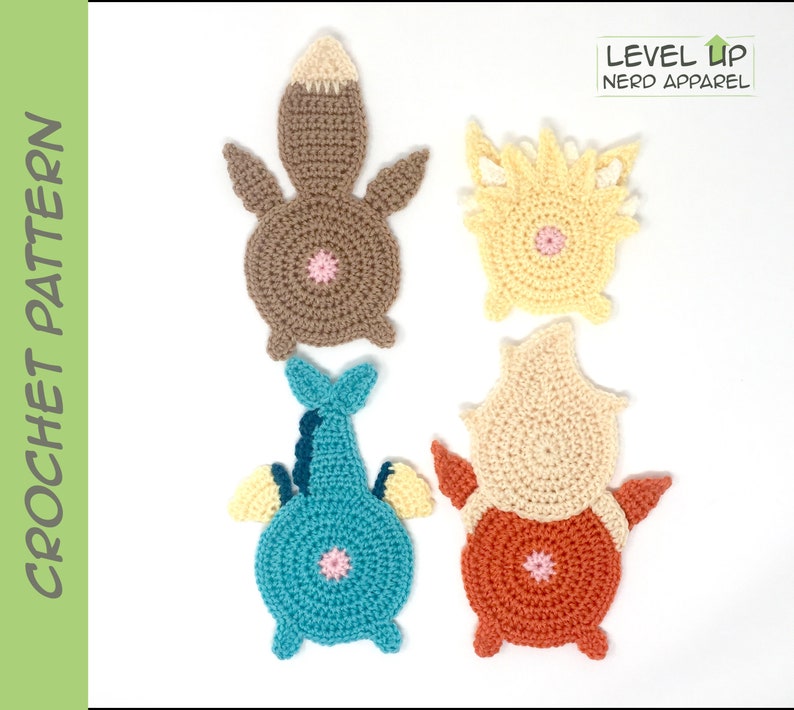 Pokébutt coasters, Eeveelution set, CROCHET PATTERN Instant Download image 1