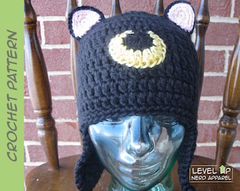 Lunar Cat earflap hat CROCHET PATTERN || 3 sizes || Instant Download