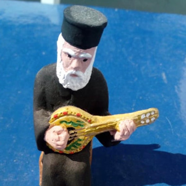 Ceramic Greek figure miniature pope priest orthodox bibelot Greece