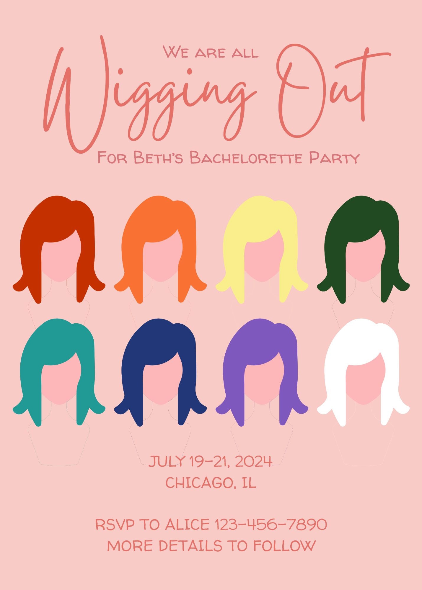 Printable Bachelorette Party Invitation, Printable Invitation, Wig