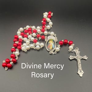 Red and White Divine Mercy Rosary Chaplet