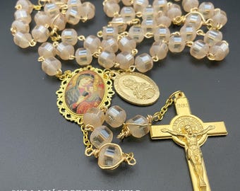Our Lady of Perpetual Help Rosary, Bridal Rosary, Gold Tone Rosary
