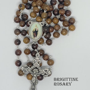 Brigittine Rosary, Wenge Wood Beads, Silver Tone Crucifix