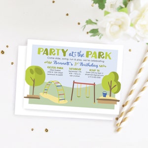 Fête au parc Invitation à une fête d’anniversaire Fichier numérique, Invitation d’anniversaire au parc extérieur, Anniversaire des garçons, Invitation d’anniversaire des filles, Imprimer le fichier