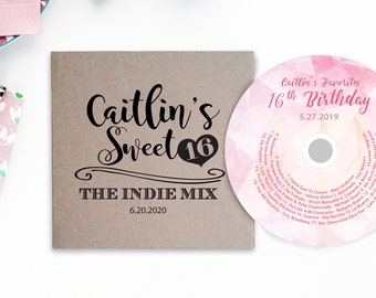 Sweet 16 Music CD Party Favors, Custom Printed Sleeves + CDs, Unique Alternative Wedding and Birthday Party Favors, Custom CD Covers and CDs