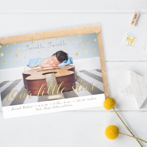 Anuncios personalizados de nacimiento de recién nacidos, bebé niño o niña, impresos con sobres, anuncios de bebés Twinkle Twinkle Little Star