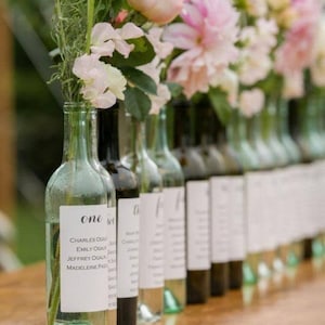 Custom Wine Bottle Seating Chart Labels: Printed Wedding Table Numbers