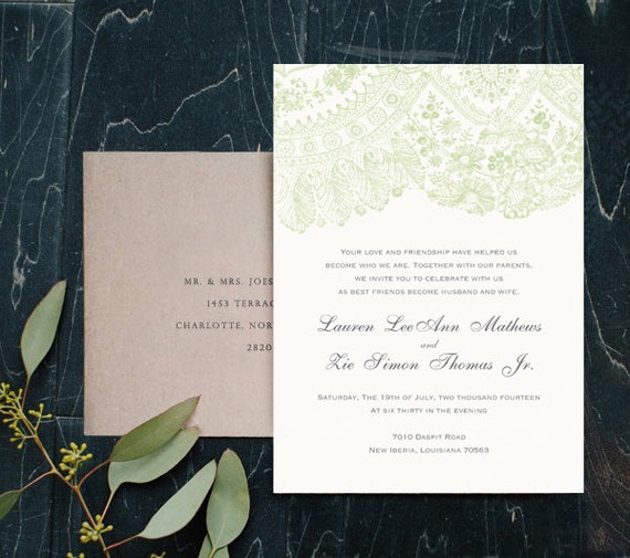 Irish Country Wedding Invites Green Lace Invitations Etsy