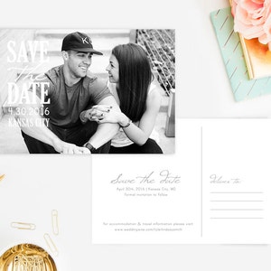 Foto slaan de datum postkaarten afgedrukt voor- en achterkant, Black & White Engagement kaarten, foto ansichtkaarten, slaan de datum huwelijk ansichtkaarten
