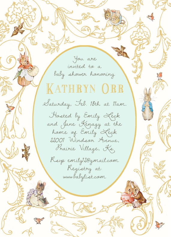 beatrix potter baby shower invitations