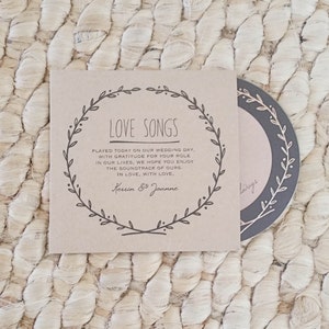 Rustic Vintage Wedding Favors: Custom Kraft CD Sleeves & Matching Printed CDs Package / Unique wedding favors / Invitations