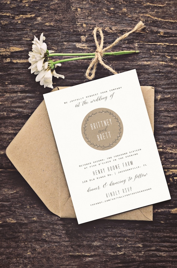 Rustic Wreath Country Wedding Invitations Calligraphy Wedding Etsy