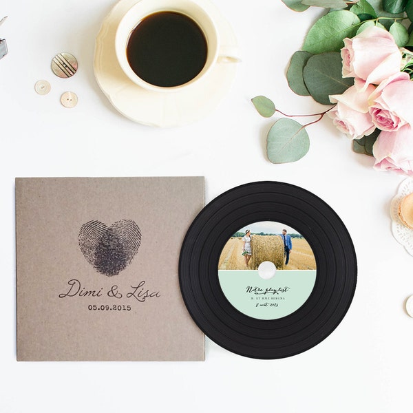 Vintage Vinyl CDs and Sleeves, Kraft CD Wedding Favors, Custom CD Sleeves & Vinyl CDs Package, Unique Wedding Favors, Customize your Design