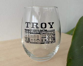 TROY Stemless Wine Glass, Brownstone, Upstate, NY