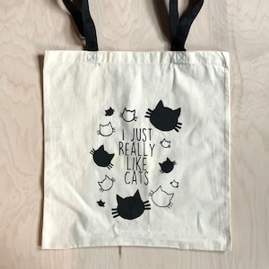 I Just Really Like Cats Tote Bag, Cat Lady, Cat Lover, Gift, Reusable, Cotton