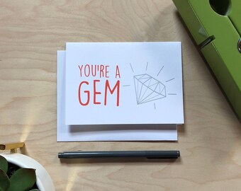 Funny Card, Gem, Diamond, Peach, Silver, You're a Gem Card, 4" x 5"