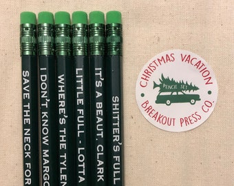 Funny Christmas Pencils, Christmas Vacation, Pencil Set, Stocking Stuffer, Gifts for her, gifts for him, Coworker gift