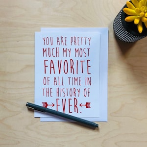 Love Card, You are Pretty Much My Favorite Card, Valentine&#39;s Day, Anniversary, Arrows, Red and Pink