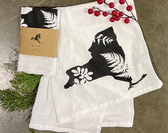 New York State Tea Towel, plants, fern, flowers, kitchen decor, dish, gift