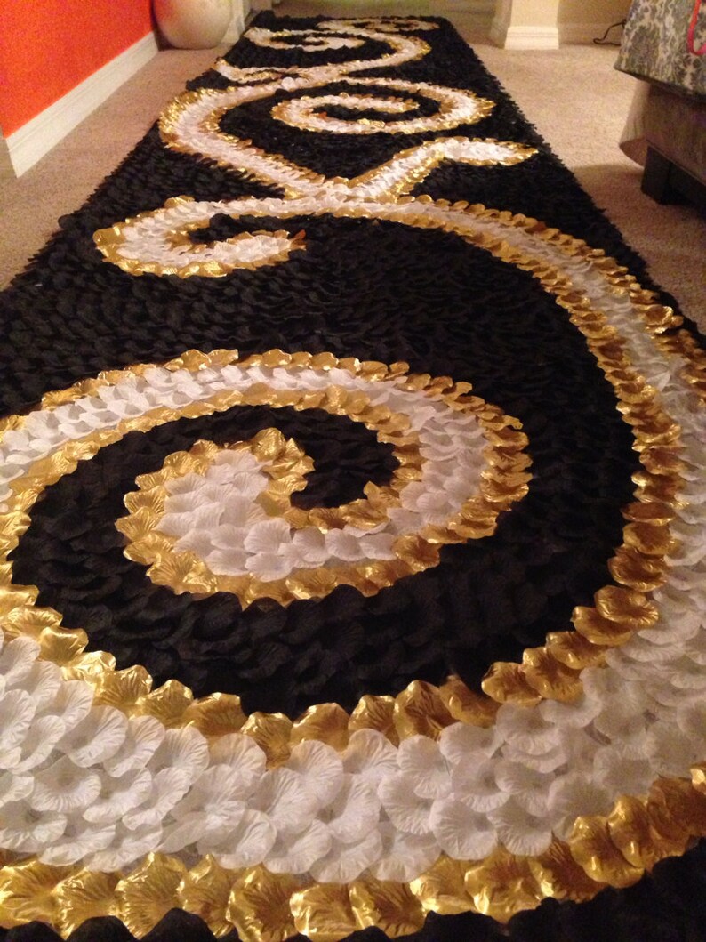 Aisle Runner In Black Gold Silk Rose Petals Gold Aisle Etsy