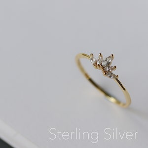 925 Silver Marquise Crown Ring, Gold Dainty Cluster Ring, Vintage Lotus Flower Ring, CZ Crystal Ring, Birthday Gift for Her, US Size 7 - 8