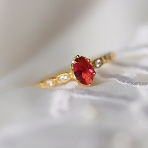 18K Gold Plated Delicate Ruby Ring, Red Garnet Stone Ring, Sterling Silver July Birthstone Ring, Vintage Anniversary Gift, Gift for Her