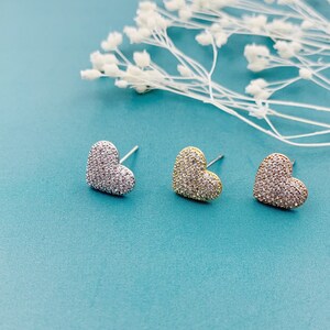 Pave CZ Love heart Studs, Love Heart Stud Earrings, Dainty Silver Jewellery, CZ Silver Heart Earrings, Christmas Gift for Her/Mum/friend