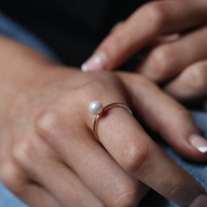 Minimalist Pearl Stacking Bridal Ring, 18k Gold Plated Stackable Pearl Ring, Dainty Ring, Waterproof Dainty Lace Ring, Gift for Her