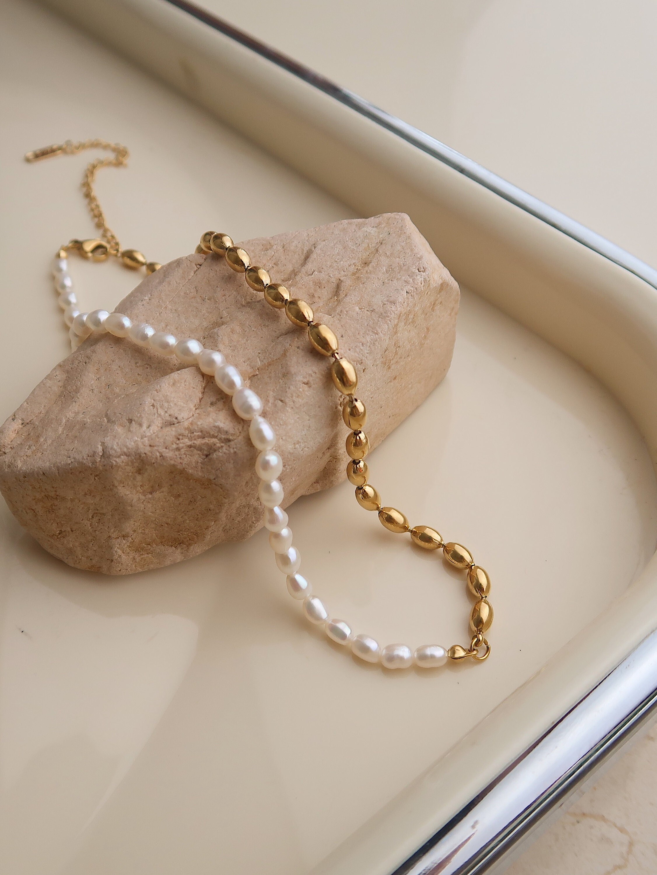 Half Pearl / Half Chain Necklace — LINDSEY LUCAS JEWELRY