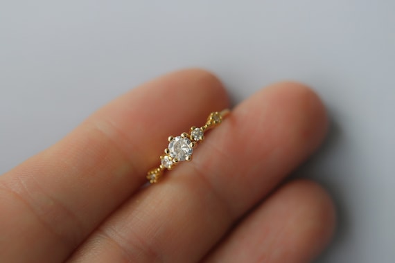 Sterling Silver Round Cut CZ Diamond Ring, Vintage Stack Adjustable Ring,  Gold Vermeil Dainty Delicate Promise Ring, Christmas Gift for Her - Etsy