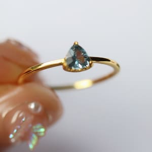 Vintage Blue Topaz Ring in 925 Silver, Gold Vermeil Natural CZ Trilliant Crystal Ring, Dainty Delicate Gemstone Ring, Christmas Gift for Her