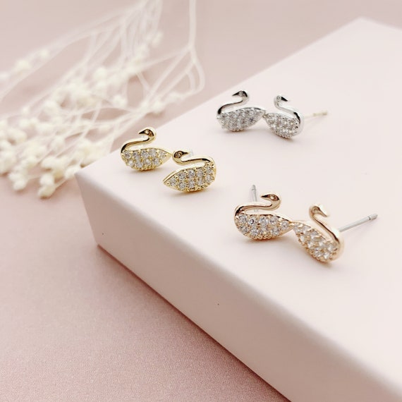 Buy 18K Plated Dainty Swan Studs of Shan Co Silver Dainty