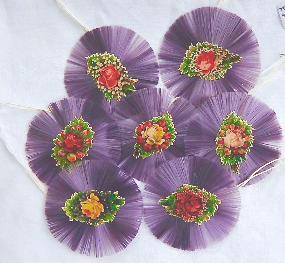 Prunt Purple Spun Glass Ornaments With German Paper Floral Scrap - Etsy