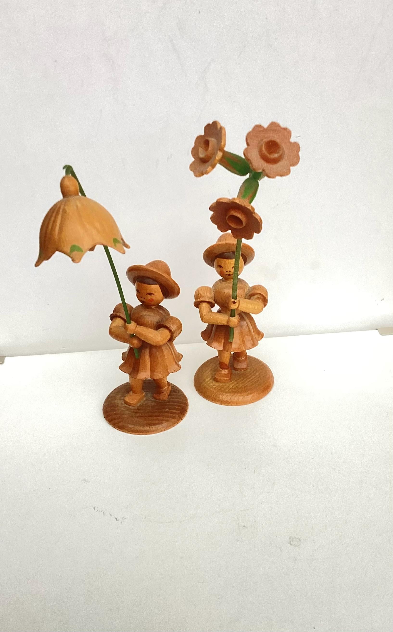 German Wooden Flower Children Figurines - Etsy
