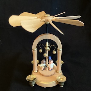 KWO Christmas Pyramid with Angels Natural Wood with Gold Trim