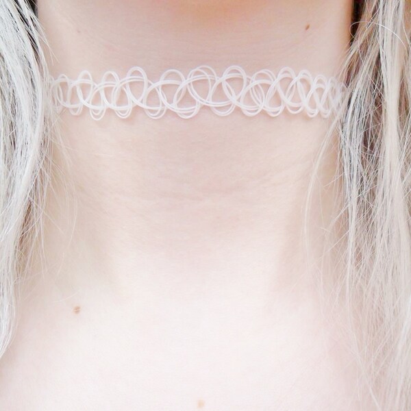 Vintage 90s White Pastel Tattoo Choker Necklace Jewellery Jewelry