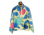 Vtg 80s/90s Abstract Tropical Fruit Print Jacket S/M