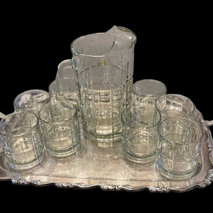 Anchor Hocking Tartan Leaded Crystal Clear Pitcher and Juice Glass Set