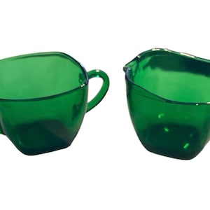 Vintage Anchor Hocking Charm Forest Green Creamer and Sugar bowl set