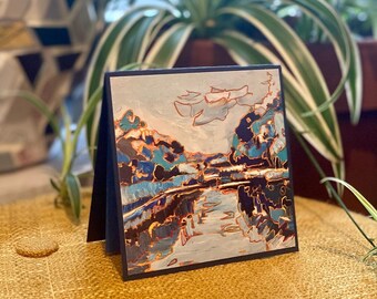 Greeting Card Featuring Chicago’s Des Plains River Rendered in Blue