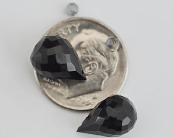 D103a - Onyx Gemstone Earring Pair, Onyx Faceted Gemstones, Tundra Sapphire Gemstones, Jewelry Making Supply. AAA Grade.