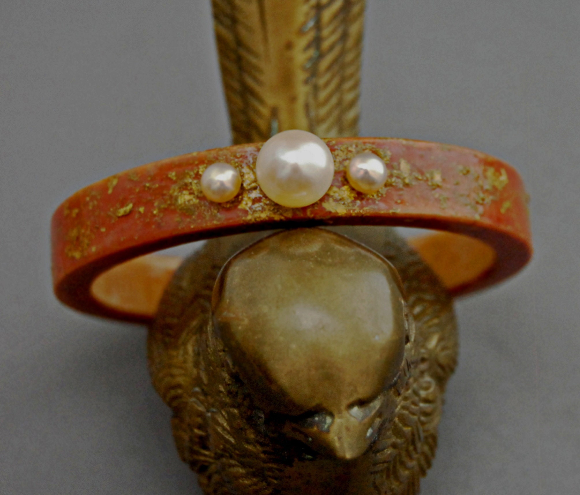 Phylicia - Handmade Wood Stacking Bangle with cultured pearls and yellow gold sprinkles. Free Shipping USA