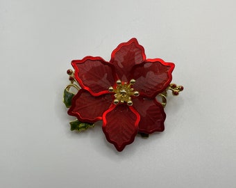CLEARANCE-3 Cloisonne DOGWOOD,IRIS DAFFODIL,POINSETTIA PIN BROOCH-Exclusive-New