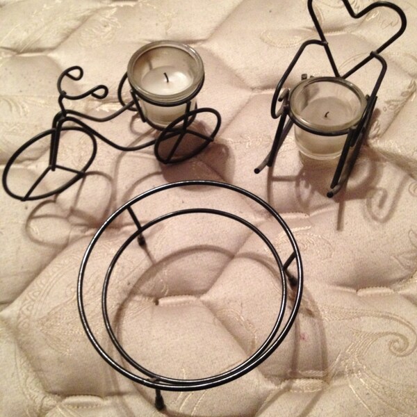 RESERVED Vintage Home Decor - Set of 2 Wrought Iron Candle Holders - Round Piece Excluded