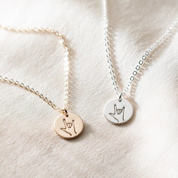 I Love You ASL Necklace, Sign Language Pendant Necklace, Hand Gestures Necklace | 14k Gold Fill, Sterling Silver, Rose Gold | LN209